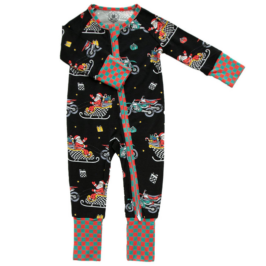 Santas Speedy Sleigh Zip Up Pajamas (0/3M - 18/24M) - Strictly Wild