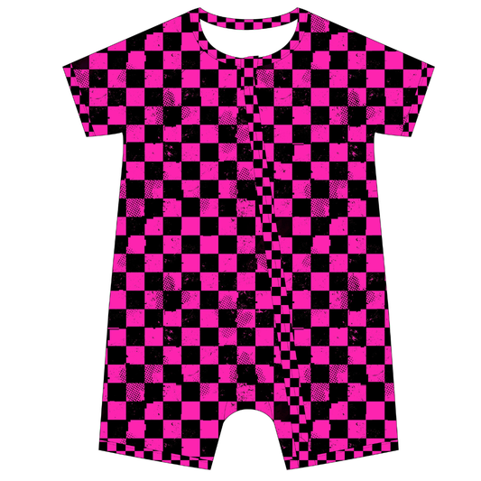 Pit Stop Pink Shorty Zip Up Pajamas / PREORDER: shipping June 22 - 30