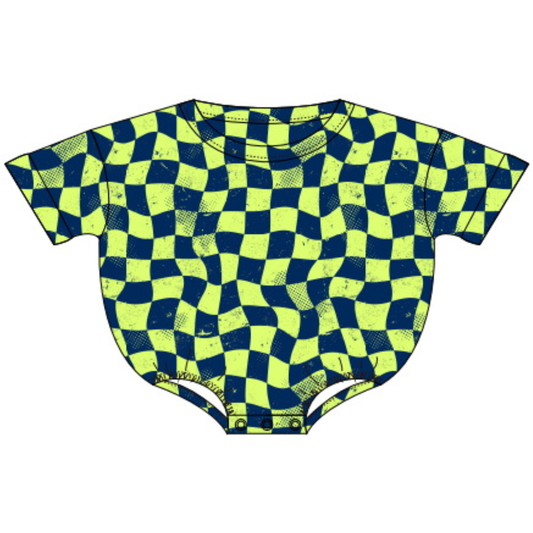 Nitro Lime Checker Bubble Romper / PREORDER: shipping June 22 - 30